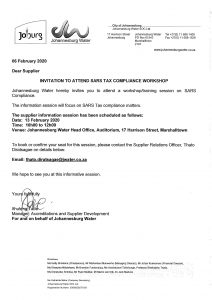 INVITATION TO ATTEND SARS TAX COMPLIANCE WORKSHOP